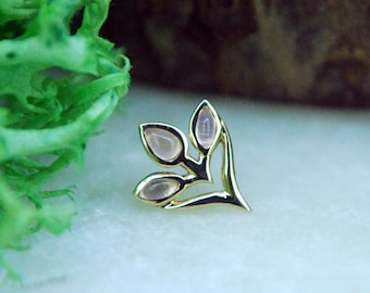 Solid 14k Yellow Gold Tulia Threadless End - Rose Quartz - Junipurr - Floral