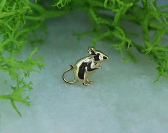 Solid 14kt Yellow Gold Rat End  - Threadless End - Mouse Attachment