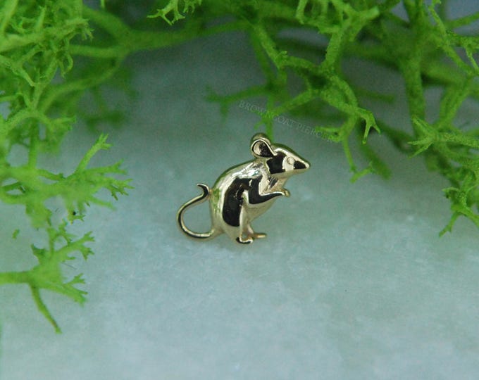 14kt Yellow Gold Rat End  - Threadless End - Solid Gold Mouse end