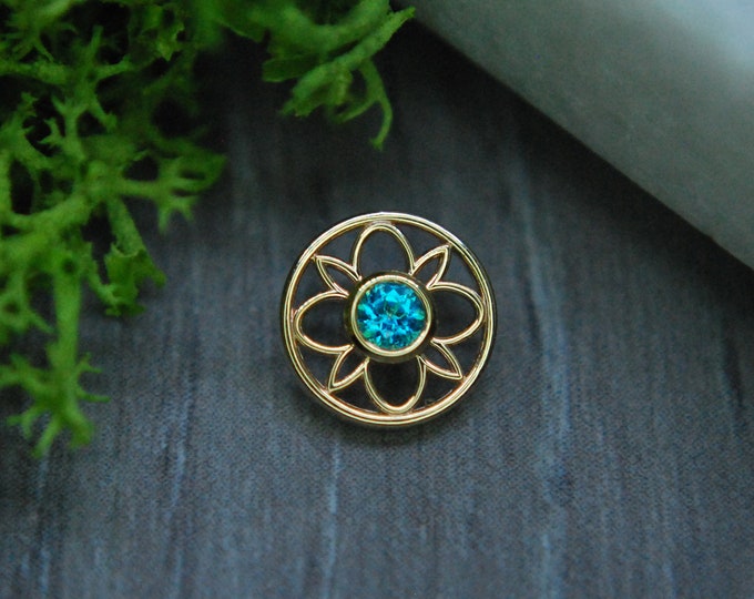 BVLA - 14k Yellow Gold "Paloma Flower" 8mm Internally Threaded attachment - Paraiba Topaz - 1.2mm / 16ga