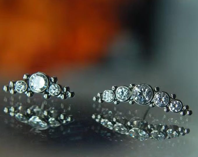 Titanium Threadless Couture End - CZ gems - Implant Grade Titanium - 3 Gem or 5 Gem, Cubic Zirconia