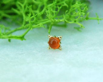 18k Yellow Gold Threadless Zia End - Genuine Carnelian Cabochon - Anatometal - push Fit attachment