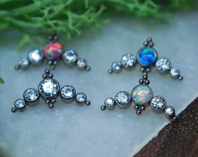 Internally Threaded Titanium Beaded Crescent Couture Cluster, Body Piercing Jewellery - Colour Options 16ga, 1.2mm