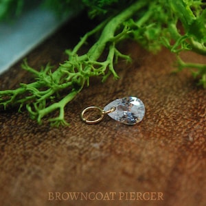 Tish Lyon - 9ct Yellow or White Gold Pear Gem Charm for Rings - CZ Gem - Piercing Charm - Teardrop