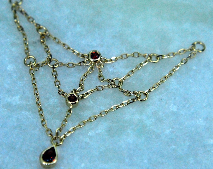 14K Yellow Gold Web Chain - Garnet - Piercing Charm, Dangle
