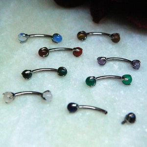 Titanium Claw Set Natural Stone End Curved barbell - 16ga, Internally threaded barbell