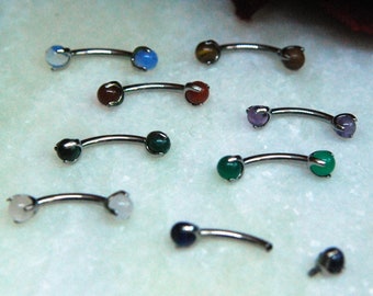 Titanium Claw Set Natural Stone End Curved barbell - 16ga, Internally threaded barbell