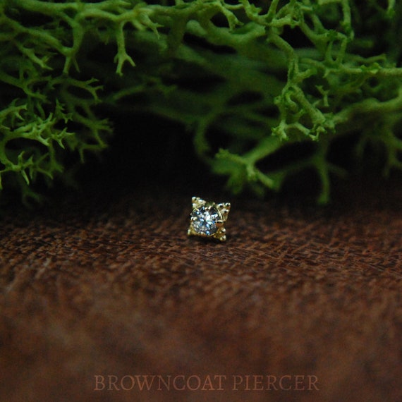 Anatometal 18k Yellow Gold Threadless Zia End - Faceted Crystal Cubic Zirconia CZ  -  push Fit  2mm