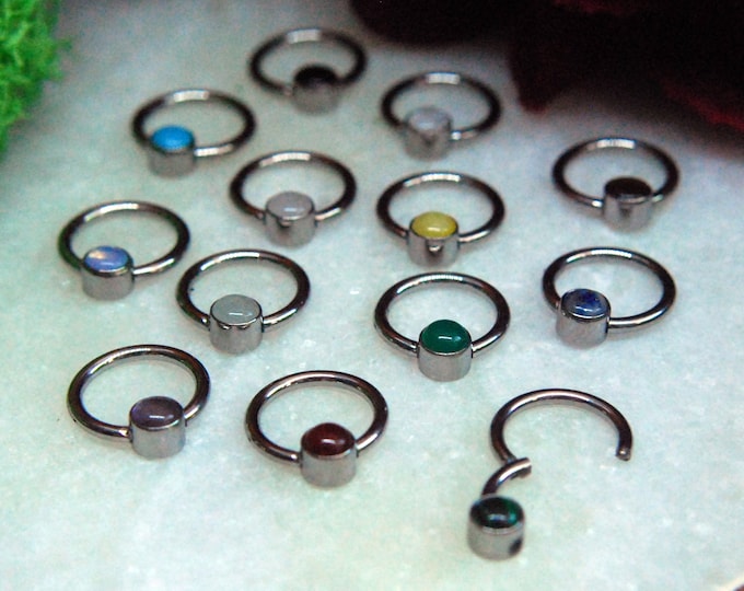 Titanium Bezel Set Natural Stone Faux BCR Clicker - 16ga, hinged, Segment ring - CBR, Ball closure, captive bead