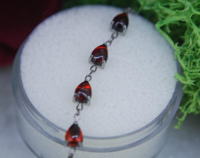 Titanium Piercing Chain - Garnet -  Decorative - Accessory - Single Chain - Pear Shaped Stones