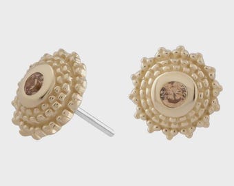 14k Yellow Gold Negroni Threadless attachment -  Champagne Cubic Zirconia - CZ - Push Fit