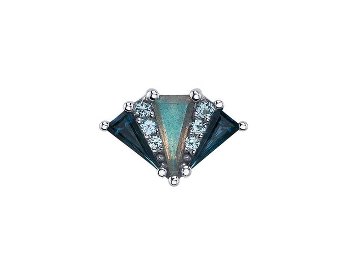 BVLA - 14k White Gold "Cerberus"  Internally Threaded attachment - London Blue Topaz, Swiss Blue Topaz, Labradorite, 1.2mm / 16ga