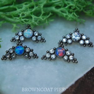 Internally Threaded Titanium Trinity Beaded Crescent Couture Cluster, Body Piercing Jewellery - Colour Options 16ga, 1.2mm