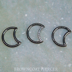 Titanium Daith Crescent Moon - Gemmed or Plain options - Implant Grade Clicker Ring