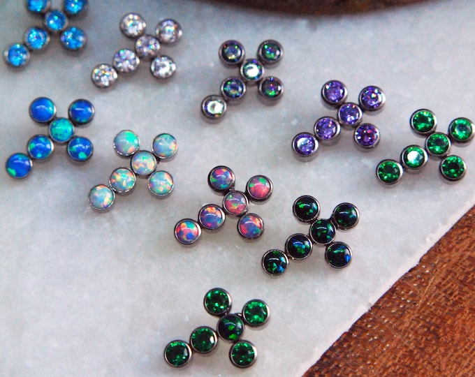 Implant Grade Titanium Gemmed Cross - Internally Threaded 1.2mm / 16ga -  CZ, Opal, Options, Cubic Zirconia
