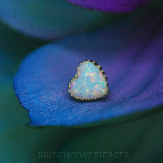 Anatometal 18k Yellow Gold Opal Heart End - White Fauxpal  - Threadless