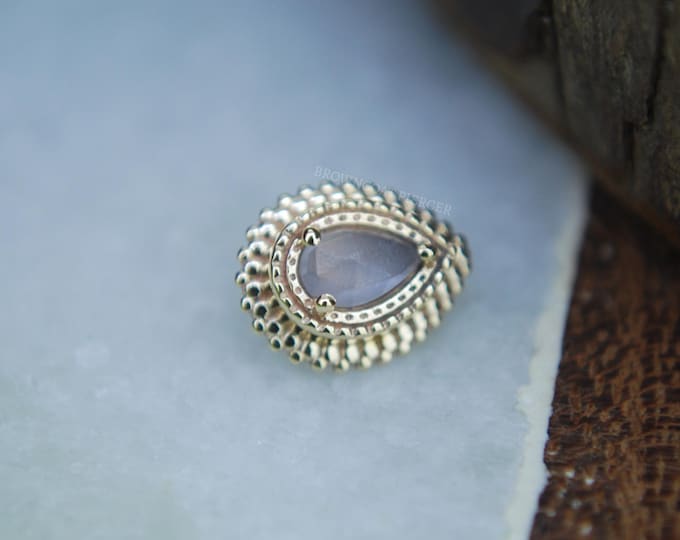 BVLA - 14k Yellow Gold "Mini Afghan Pear"  Internally Threaded - Sandblasted Lavender Chalcedony - 1.2mm /16ga