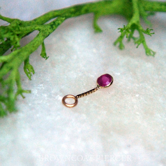 Round Dangle Charm - 14k Yellow Gold and Ruby - chain dangle charm