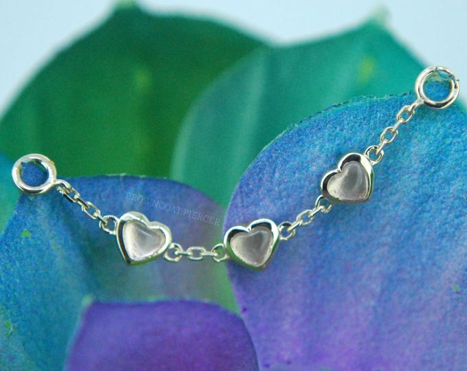 14kt Yellow Gold Valentine Chain -  Rose Quartz - Decorative - Heart - Piercing Chain - Junipurr