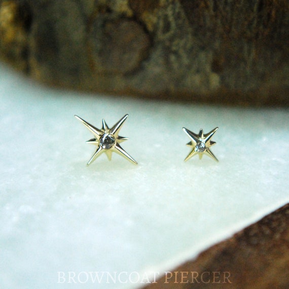 Solid 14k Yellow Stella Gold Threadless End - JUNIPURR - Star, CZ