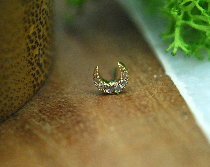 14k Yellow Gold & Diamond "Ayla"  threadless attachment - Moon - Push fit end