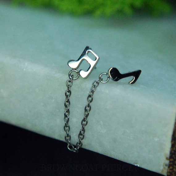 Implant Grade Titanium Double Music Note Threadless Body Jewellery - push fit, chain, dangle