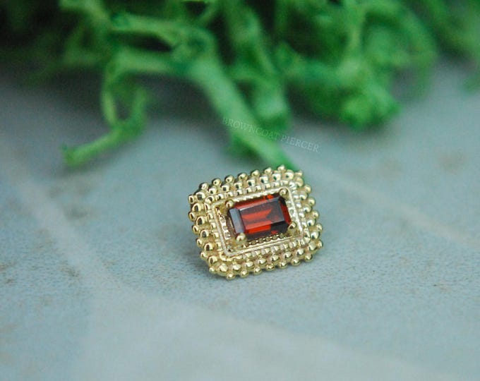 BVLA - 14k Yellow Gold "Afghan Baguette"  Internally Threaded attachment - Garnet - 1.2mm / 16ga