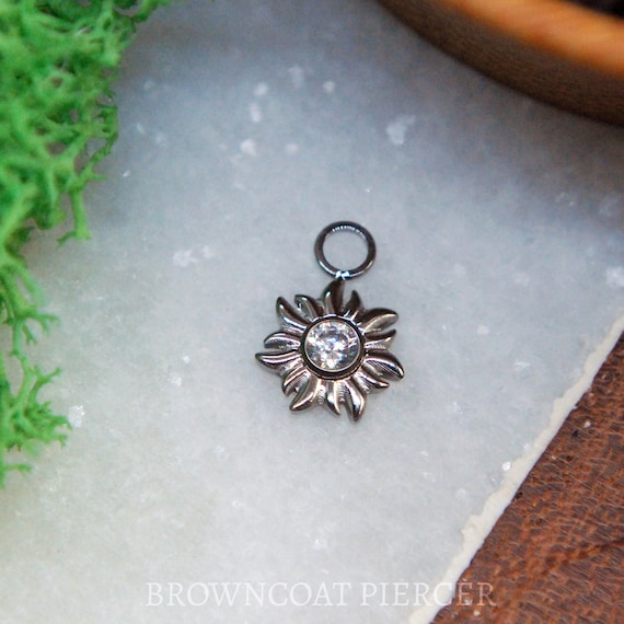 Titanium 'Flower'  CZ Piercing Charm - Sun