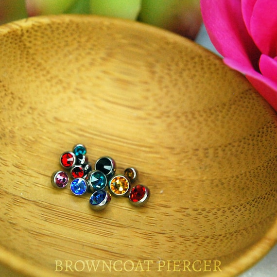 Internally Threaded Bezel Set CZ Gem Ends - Various Sizes and Colours Available  -- 16ga / 1.2mm