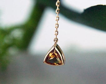 14k Yellow Gold Chain Charm, Citrine, Trillion, Dangle