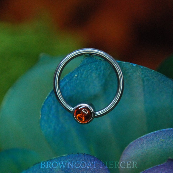Titanium BCR - Natural Garnet - Captive Bead Rings, Red, Ball Closure Ring
