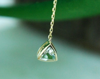 14k Yellow Gold Chain Charm, White Topaz, Trillion, Dangle