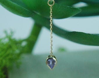14k Yellow Gold Chain Charm, Tanzanite Teardrop, Dangle