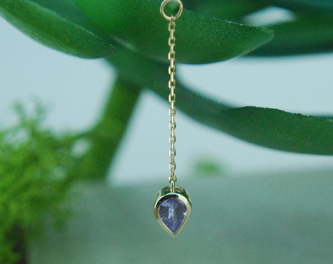 14k Yellow Gold Chain Charm, Tanzanite Teardrop, Dangle