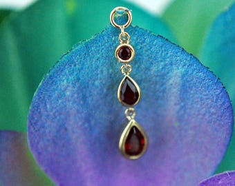 14K Yellow Gold 'Blood Drip' Charm - Garnet - Piercing Charm, Dangle