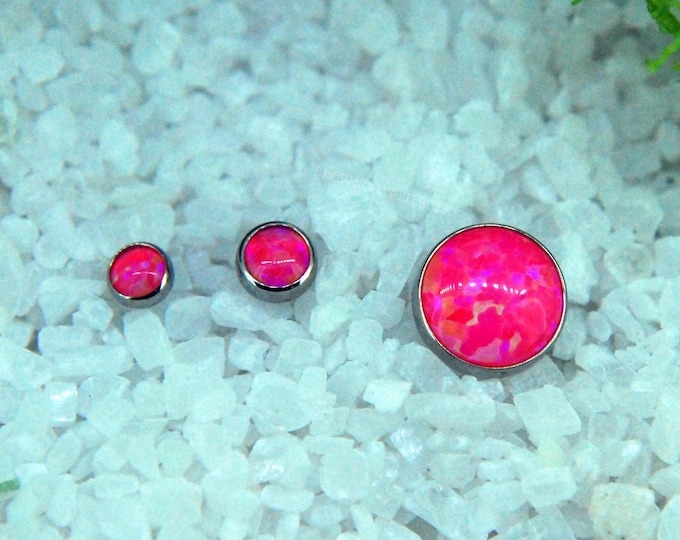 Faux Opal Ends - 'Pink Passion' Cabochon - Threadless or Internally Threaded - Implant Grade, Mirror polish, push fit, JUNIPURR, Hot Pink