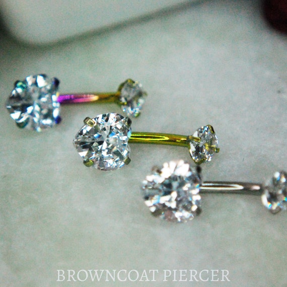 Titanium Heart Shaped Crystal CZ Navel Bar - Internally Threaded - Belly Bar