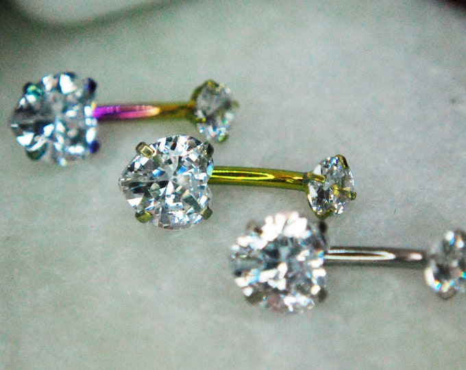 Titanium Heart Shaped Crystal CZ Navel Bar - Internally Threaded - Belly Bar