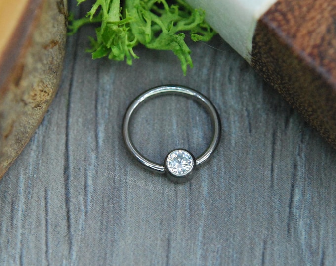 Titanium BCR - Cubic Zirconia - Captive Bead Rings, Crystal, Ball Closure Ring