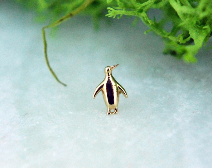 Solid 14k Yellow Gold Penguin End Threadless End - Push Fit attachment