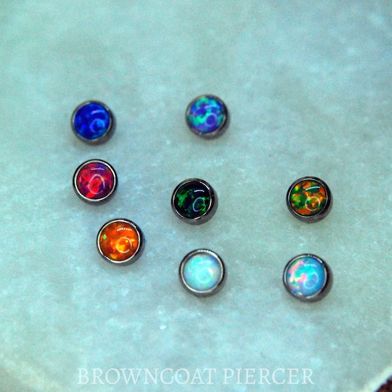 Internally Threaded Implant Grade Titanium Opal Cabochon Bezel Set Ends 16g / 1.2mm