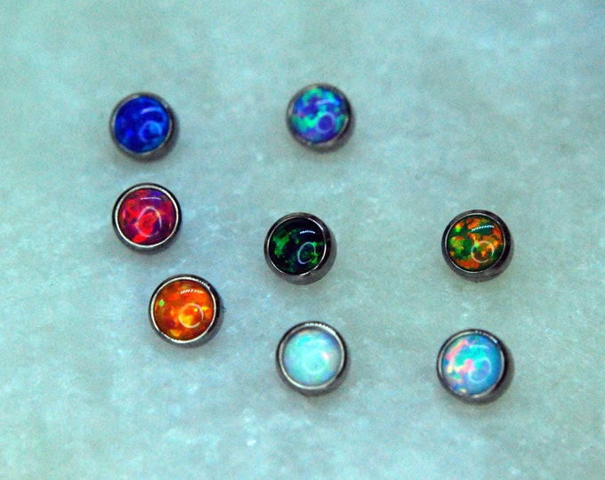 Internally Threaded Implant Grade Titanium Opal Cabochon Bezel Set Ends 16g / 1.2mm