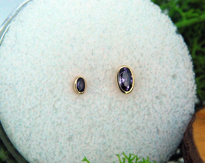 Solid 14k Yellow Gold Dial Threadless End with Purple CZ gem  - JUNIPURR - Cubic Zirconia Attachment - Large or Small