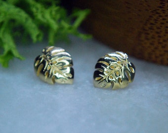 Solid 18k Yellow Gold Duchess - Monstera Leaf End - Threadless End / Push Fit - Left or Right Facing -