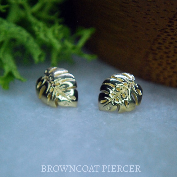 Solid 18k Yellow Gold Duchess - Monstera Leaf End - Threadless End / Push Fit - Left or Right Facing -