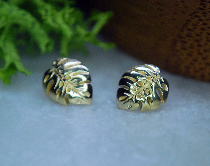 Solid 18k Yellow Gold Duchess - Monstera Leaf End - Threadless End / Push Fit - Left or Right Facing -