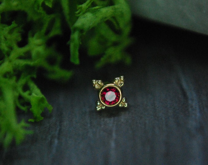 BVLA - 14k Yellow Gold "Mini Kandy" 5mm Threadless attachment - Synthetic Red - Push Fit