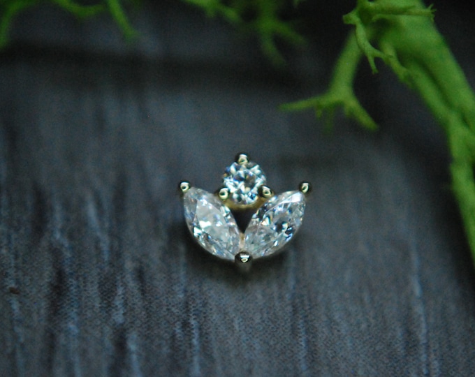 BVLA - 14k Yellow Gold 6mm "Bloom"  Internally Threaded attachment -  Cubic Zirconia - CZ - 1.2mm / 16ga
