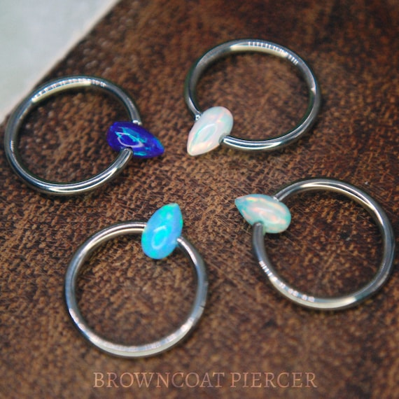 Titanium BCR with Opal Teardrop  Clip in - Captive Bead Rings, Closure Ring - Faux Opal, Pear