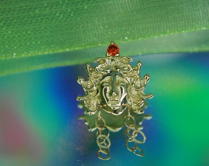 Solid 14k Yellow Gold Internally Threaded Medusa Attachment 1.2mm / 16ga - Body Piercing top - Garnet CZ - Chains
